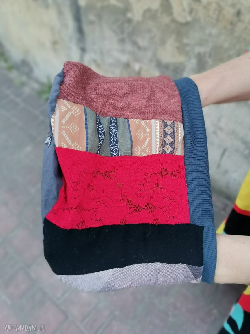 Czapka damska patchworkowa na podszewce - uniwersalna boho i kolorowa