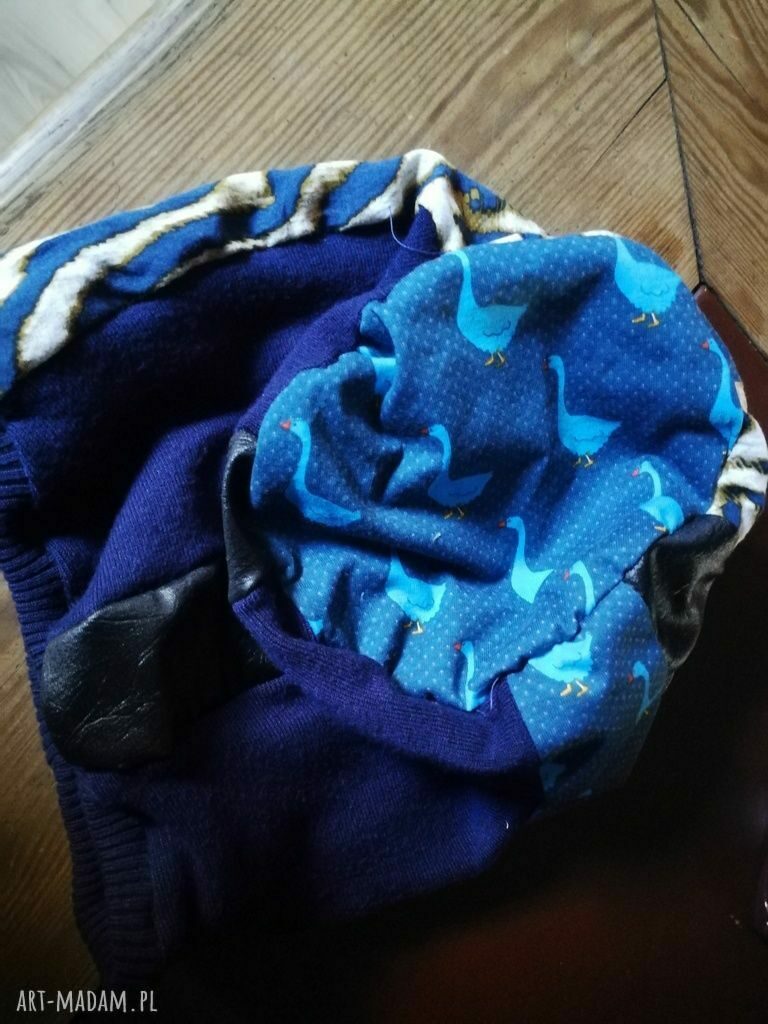 Czapka damska boho folk w granacie - handmade na podszewce (rozmiar uniwersalny)