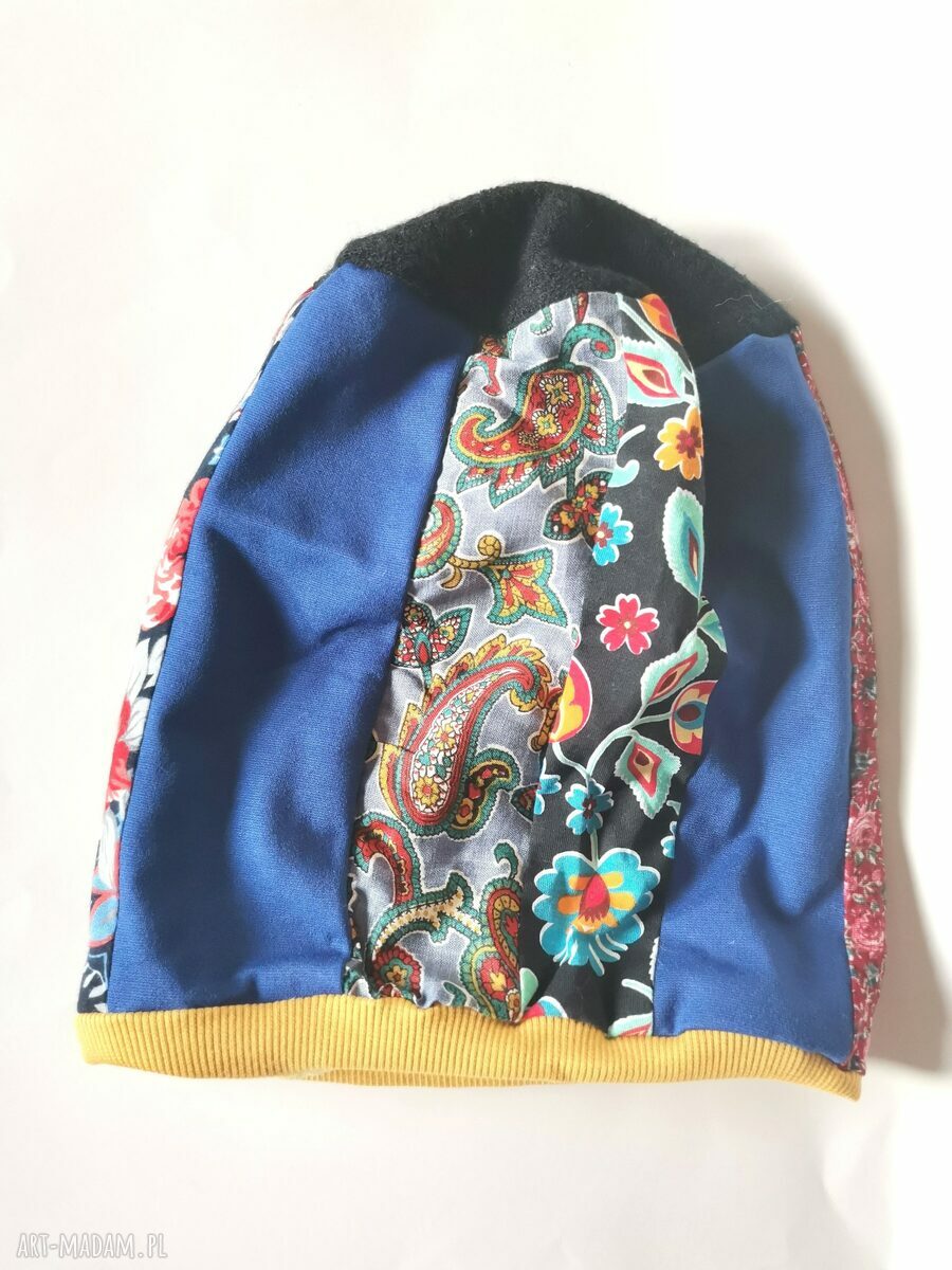Czapka damska boho etno folk kokorowa - wiosenna na podszewce (rozmiar uniwersalny)