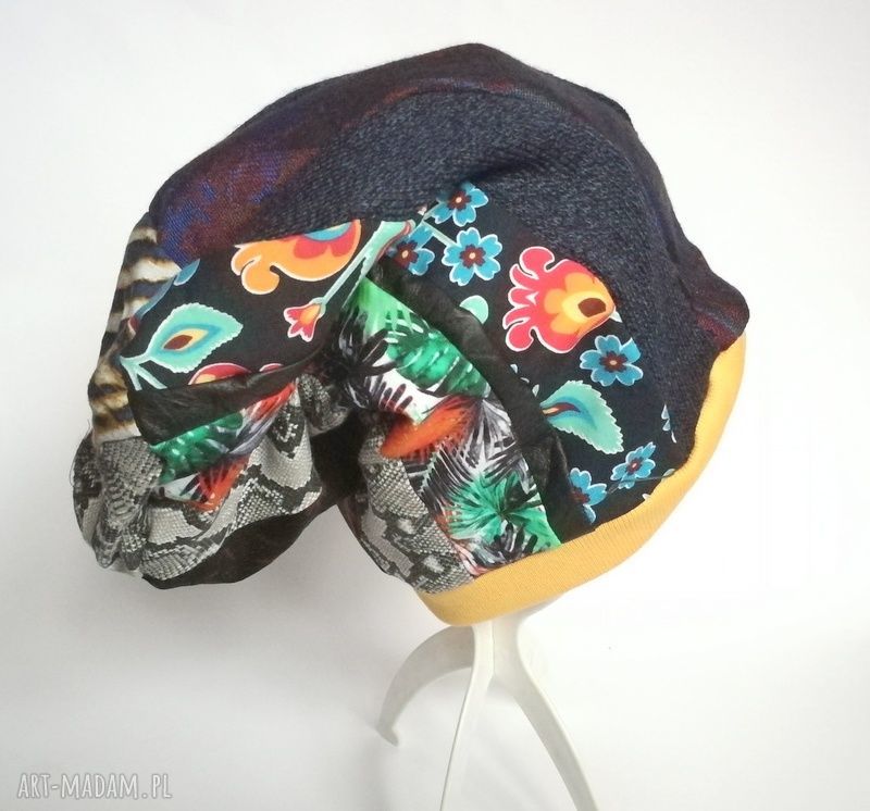 Czapka damska etno boho patchwork - ręcznie szyta (długa smerfetka)