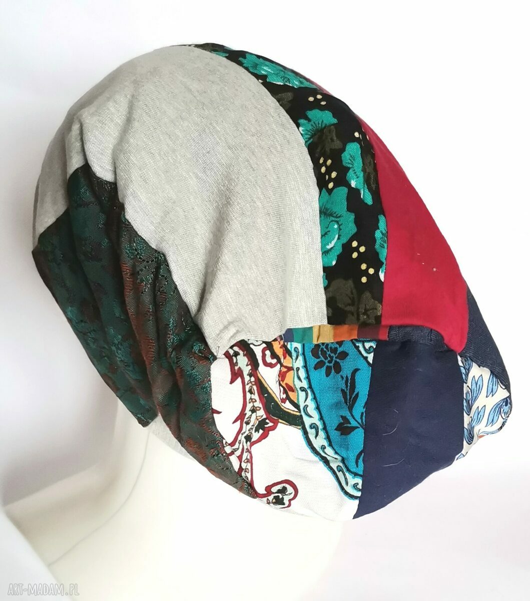 Czapka damska patchworkowa na podszewce - handmade uniwersalna