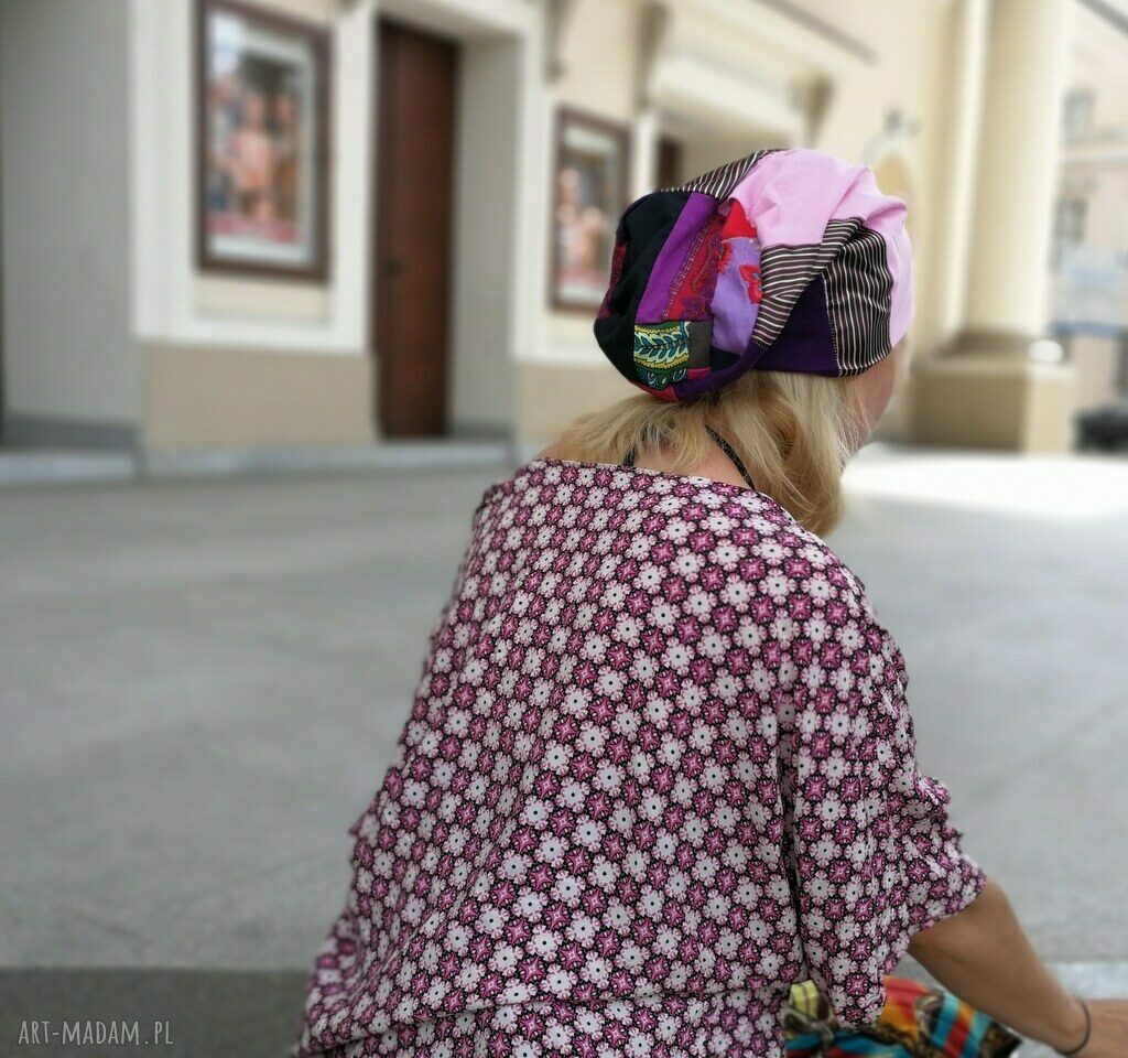 Czapka damska patchworkowa boho etno folk - kolorowa na podszewce (59-60 cm)