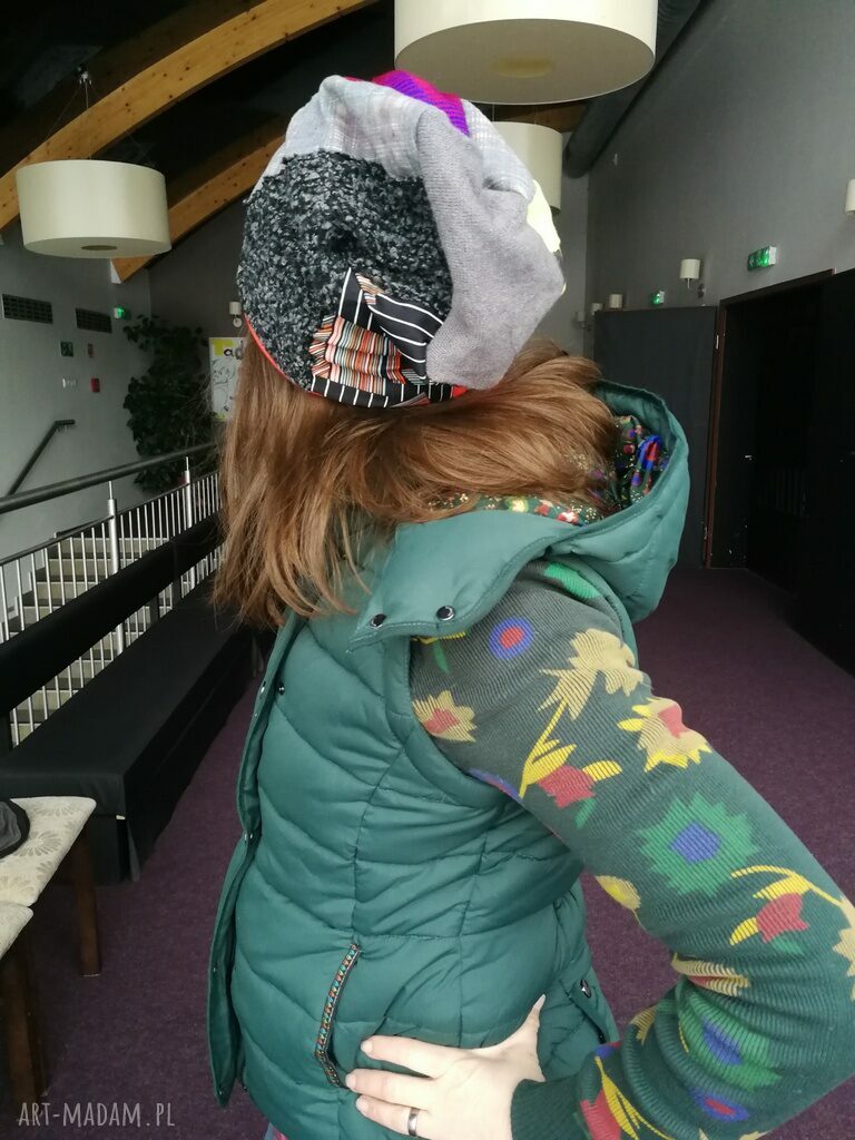 Czapka damska patchworkowa długa Etno Boho Ruda Klara