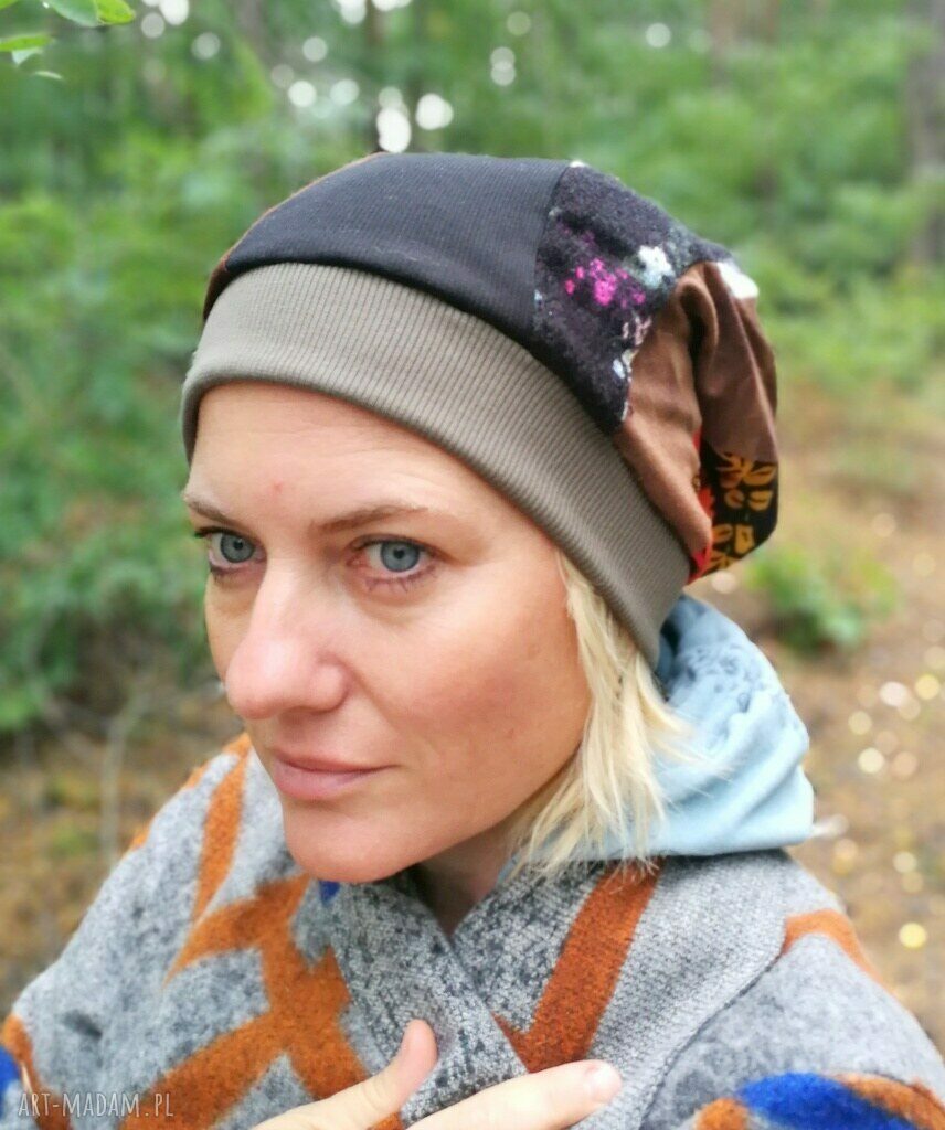 Czapka damska etno boho folk na podszewce - rozmiar uniwersalny