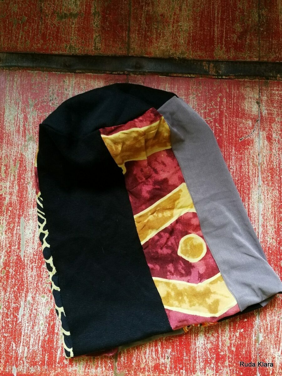 Czapka damska patchworkowa etno-boho folk na podszewce