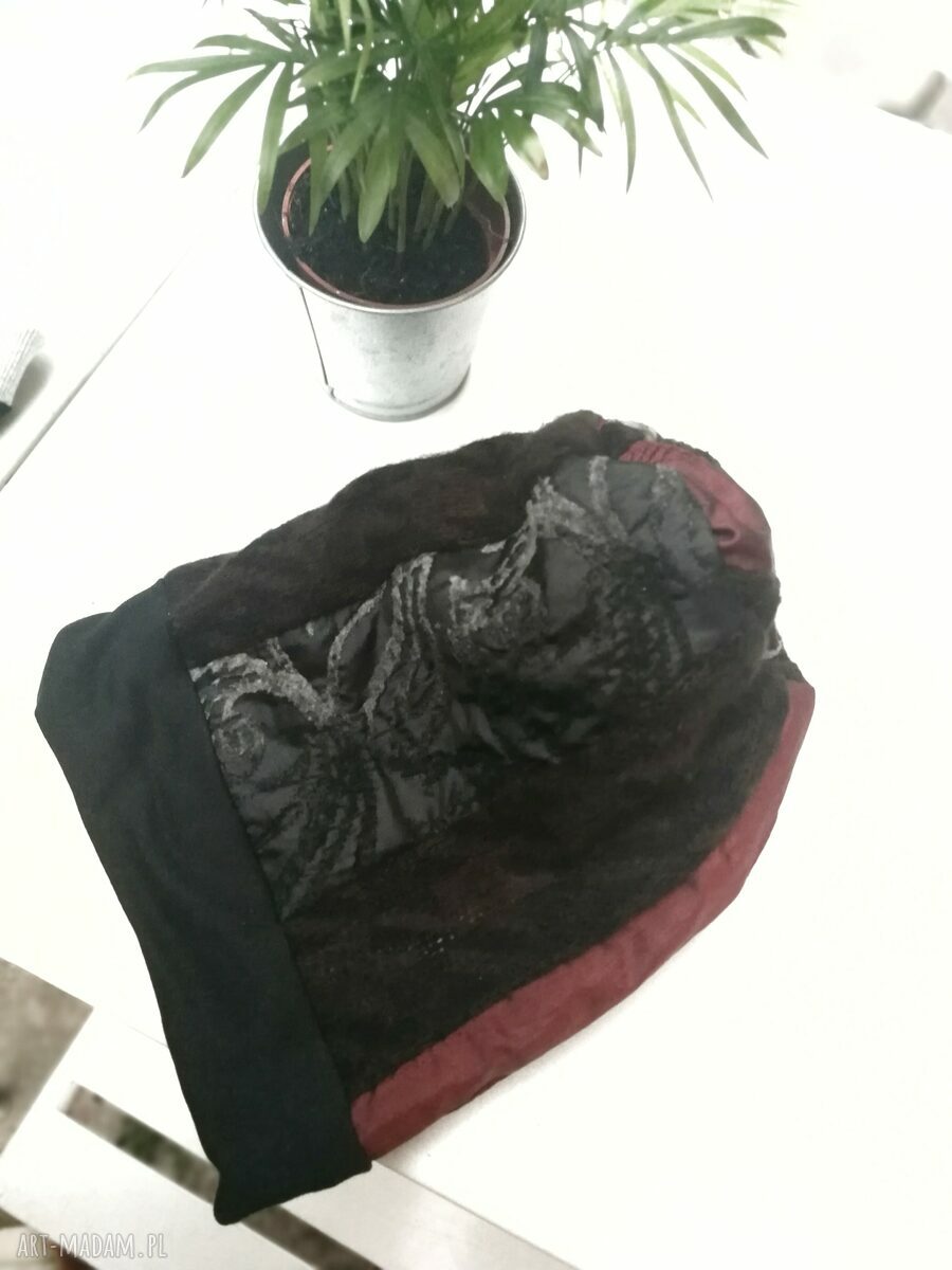 Czapka damska patchworkowa Smerfetka na podszewce - boho