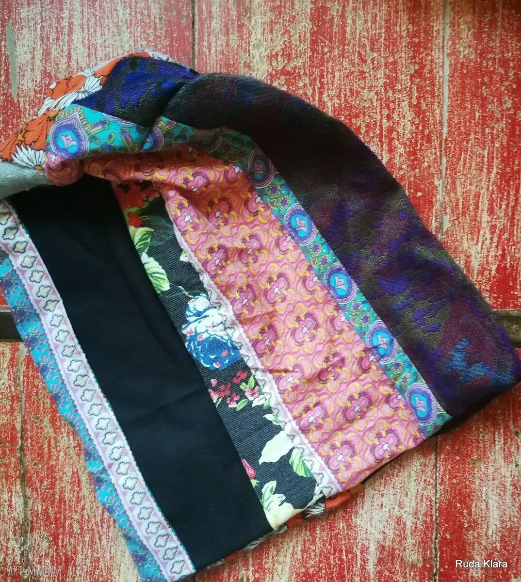 Czapka damska etno-boho Smerfetka - patchwork na podszewce, rozmiar 59-61 cm