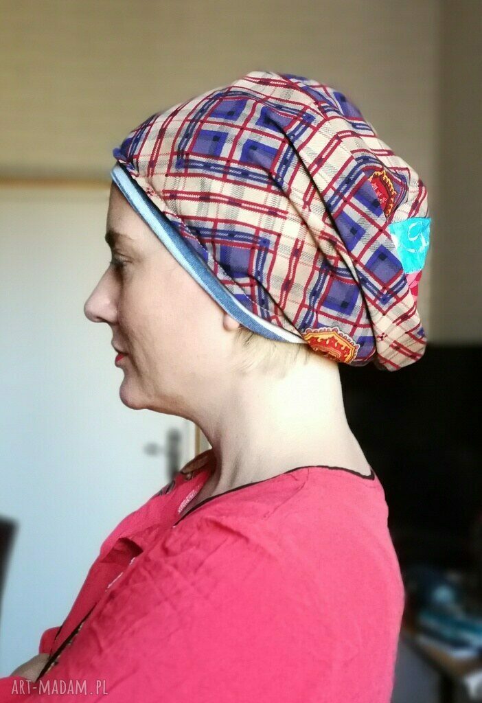 Czapka damska boho „Smerfetka” - wiosenna na podszewce
