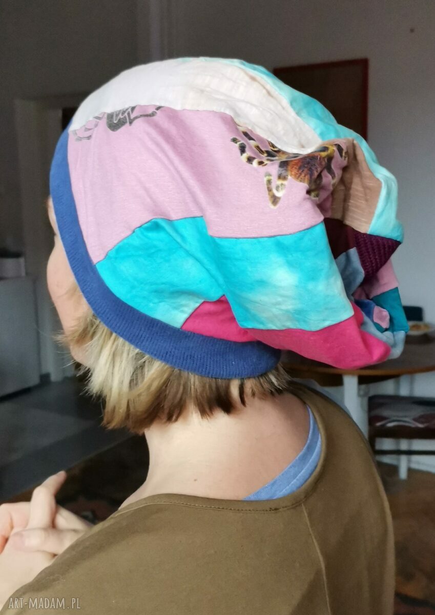 Czapka boho patchworkowa Smerfetka ruda Klara na podszewce