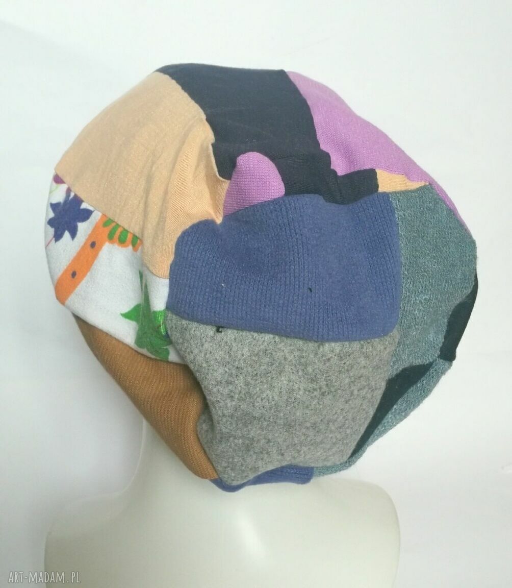 Czapka damska etno boho folk - kolorowy patchwork na podszewce (rozmiar uniwersalny)