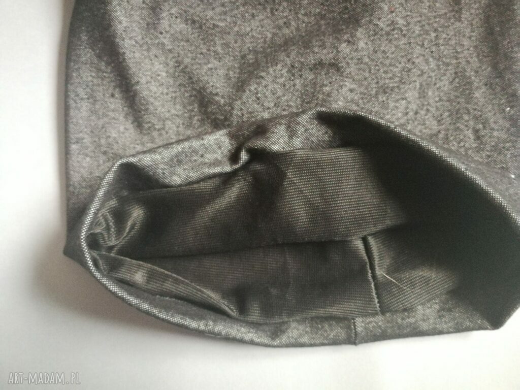 Etno czapka damska szara grafit melanż na podszewce