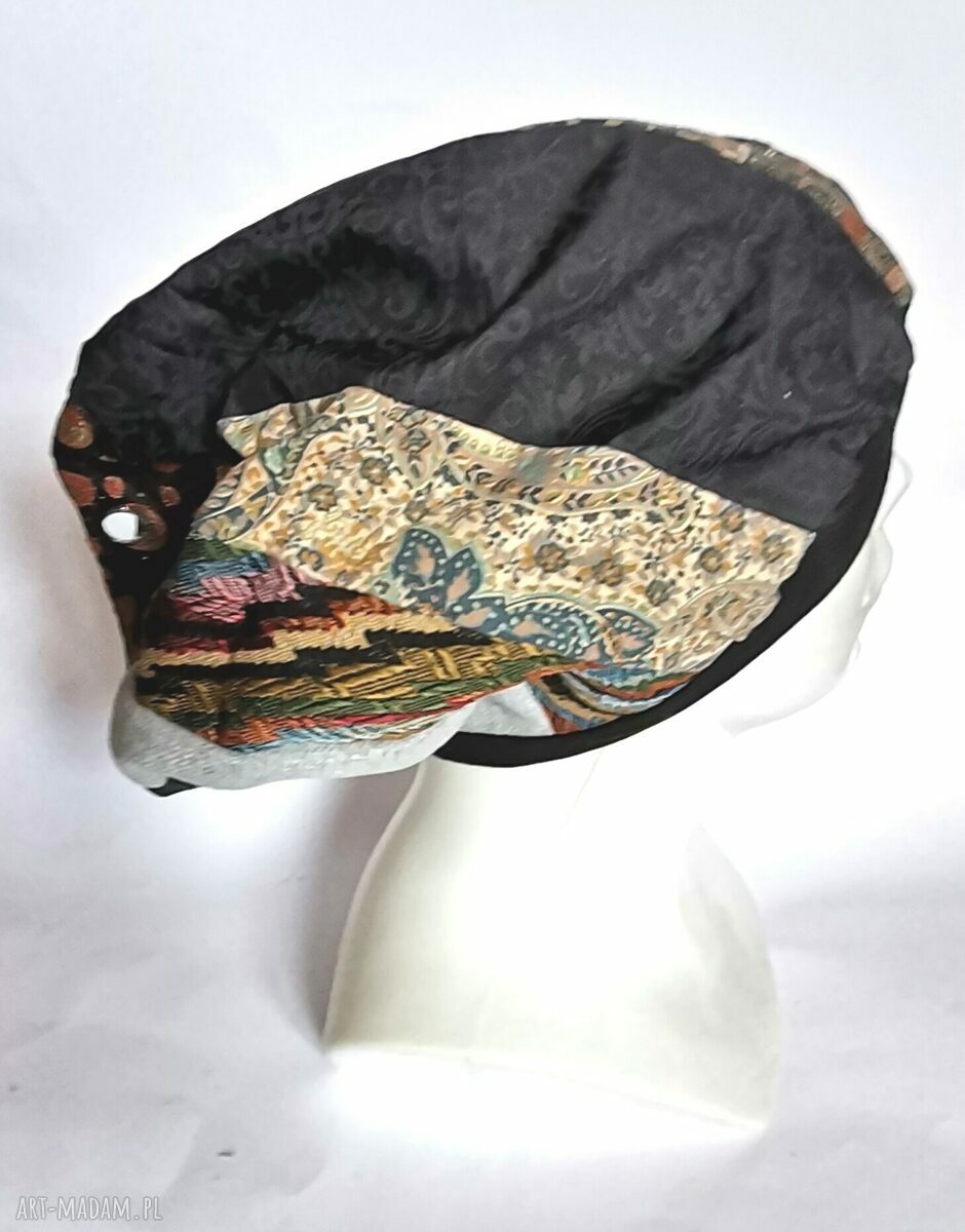 Czapka damska patchworkowa na podszewce - boho etno folk, ręcznie szyta