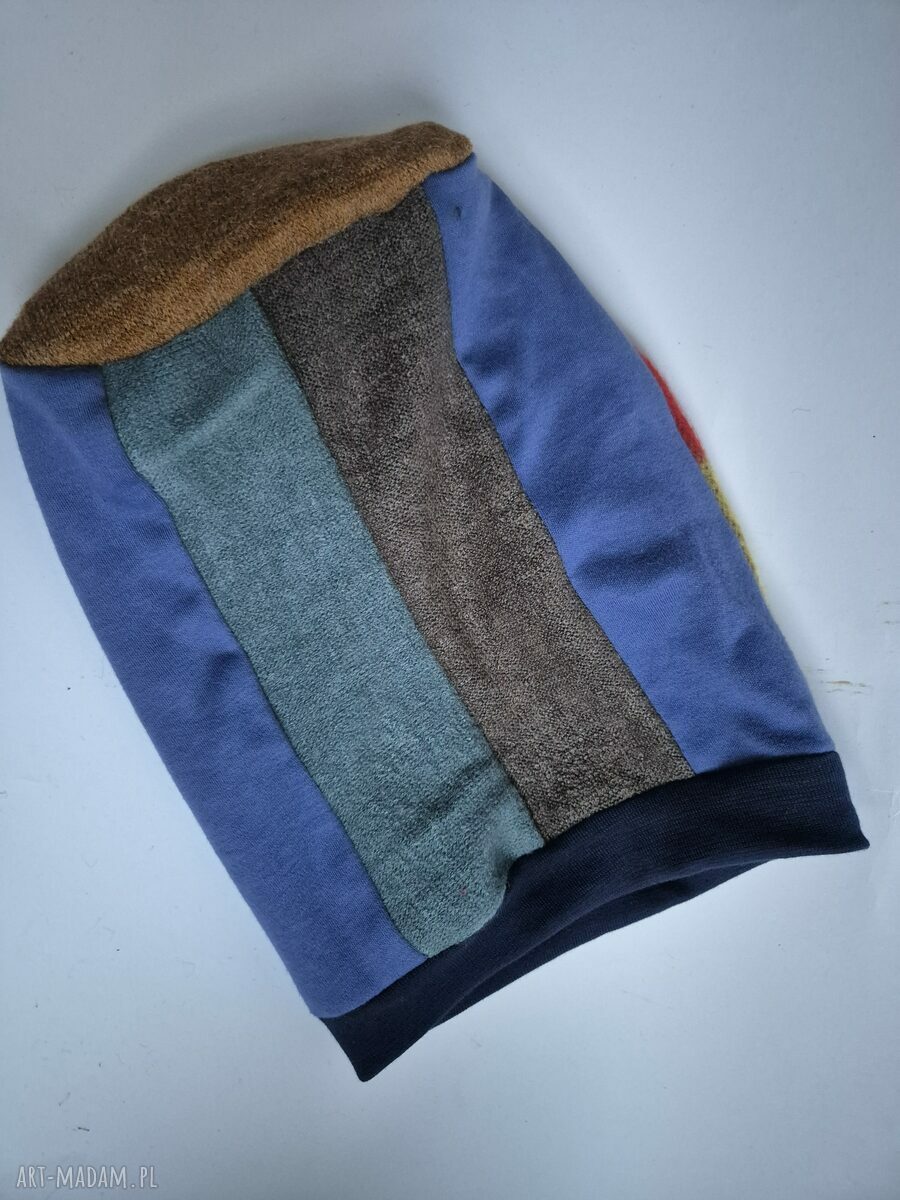 Czapka patchworkowa boho w kratę na podszewce - unisex