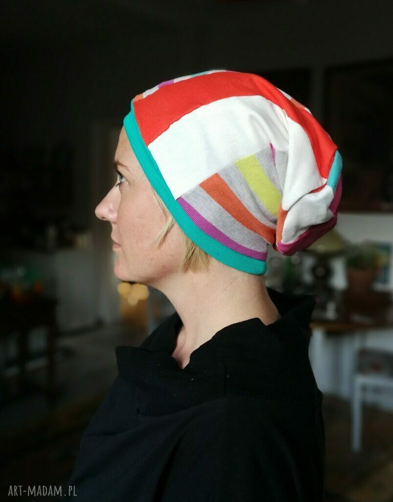 Czapka damska patchwork folk etno - ręcznie szyta na podszewce (rozmiar uniwersalny)