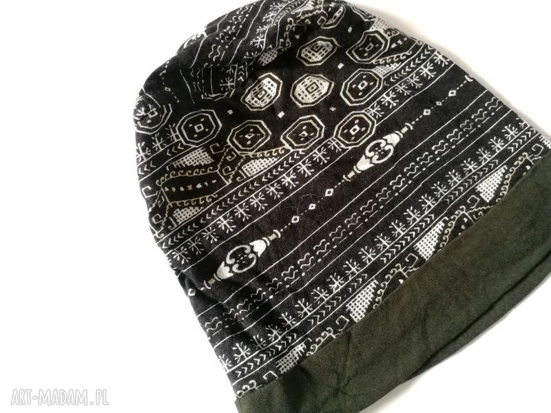 Czapka dzianinowa etno boho Orient - krótka na podszewce