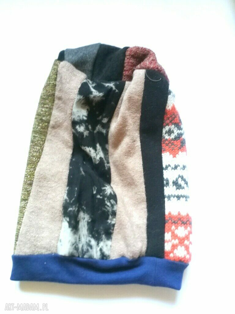 Czapka damska patchworkowa Smerfetka na podszewce (59-60 cm)