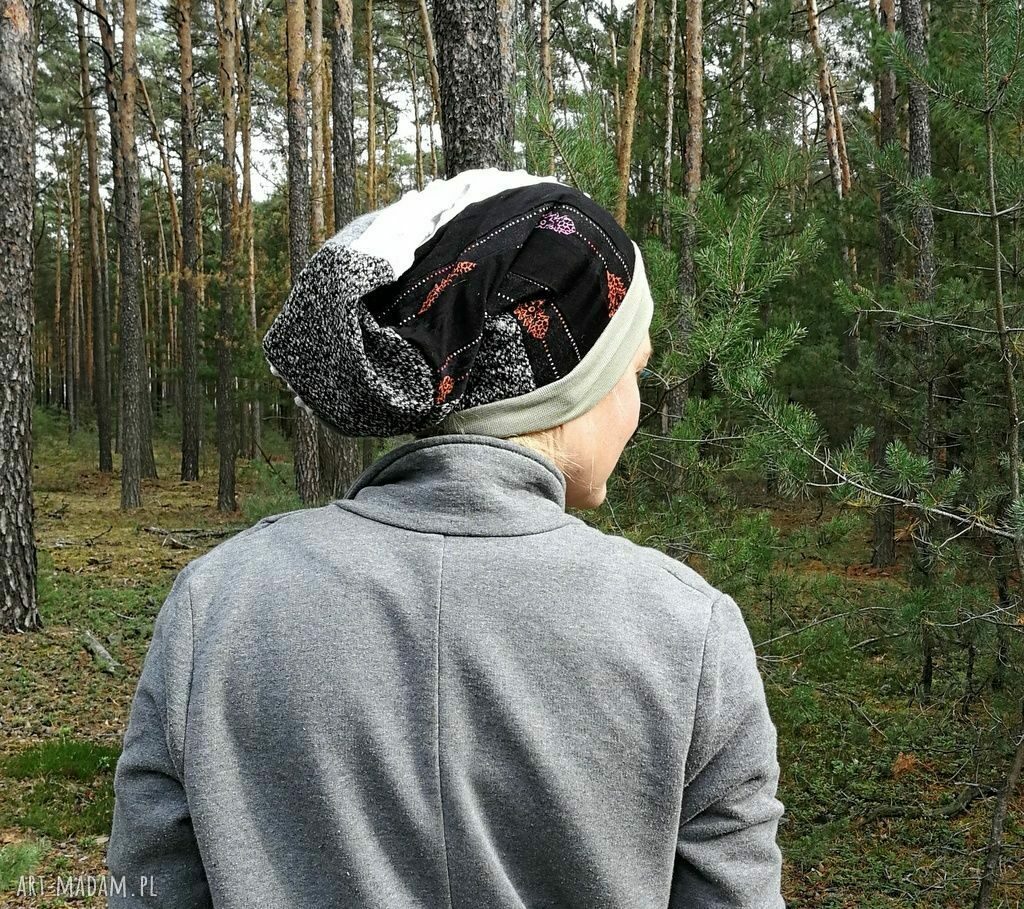 Czapka damska patchworkowa Etno-Boho na podszewce