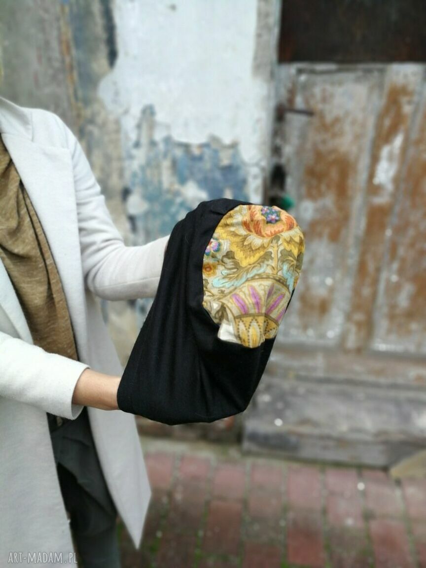 Czapka damska przejściówka na podszewce - folk boho, rowery i kwiaty