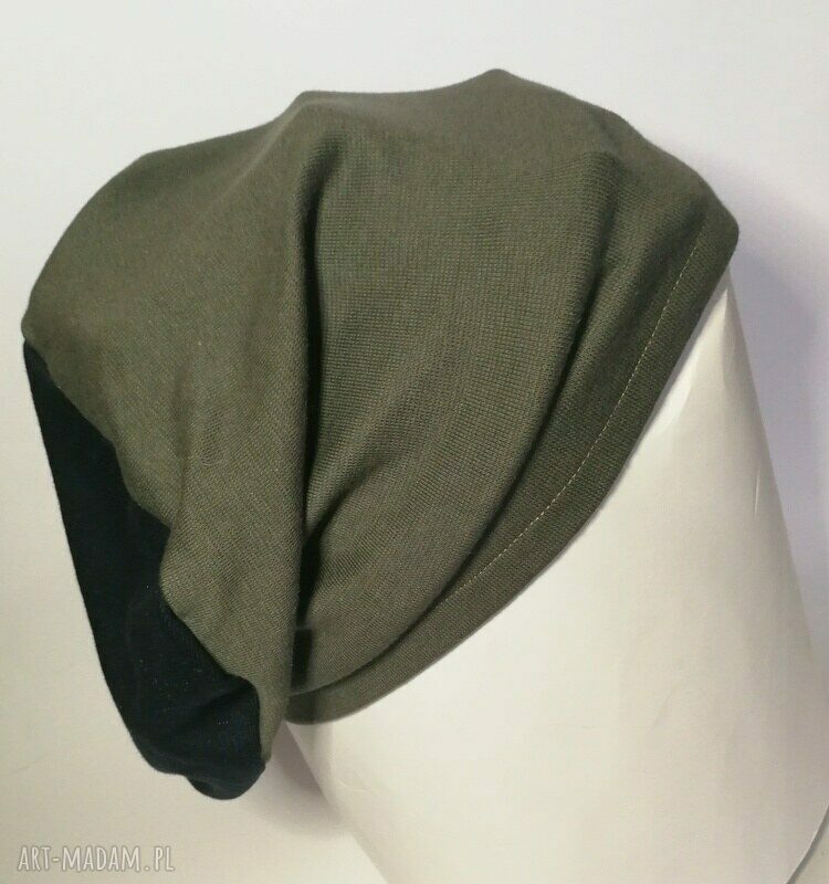 Czapka unisex z dzianiny - ciemna zieleń i czarny, bez podszewki