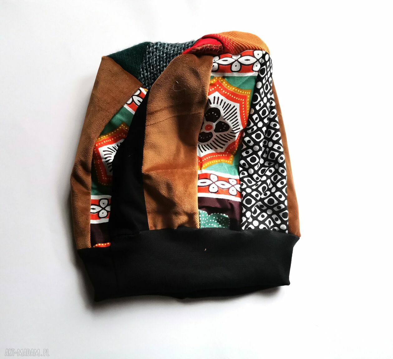 Czapka damska patchworkowa etno boho folk - uniwersalna na podszewce (box 44)