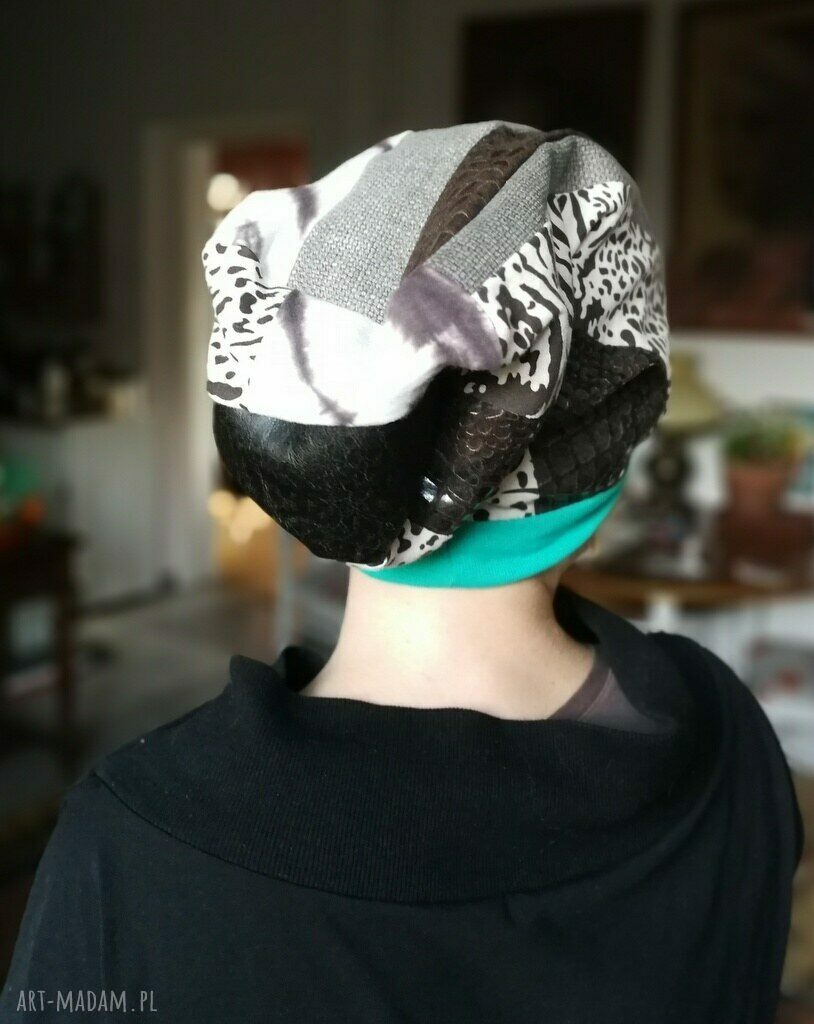 Czapka Smerfetka boho folk - patchworkowa na podszewce (ręcznie szyta)
