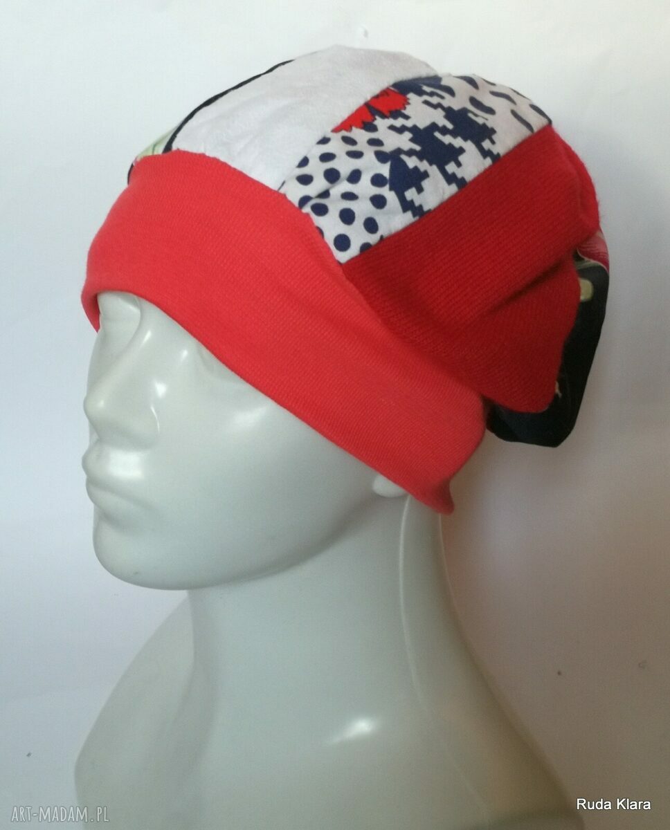 Czapka damska turbanowa - kolorowa wiosenna na podszewce (ręczne wykonanie)