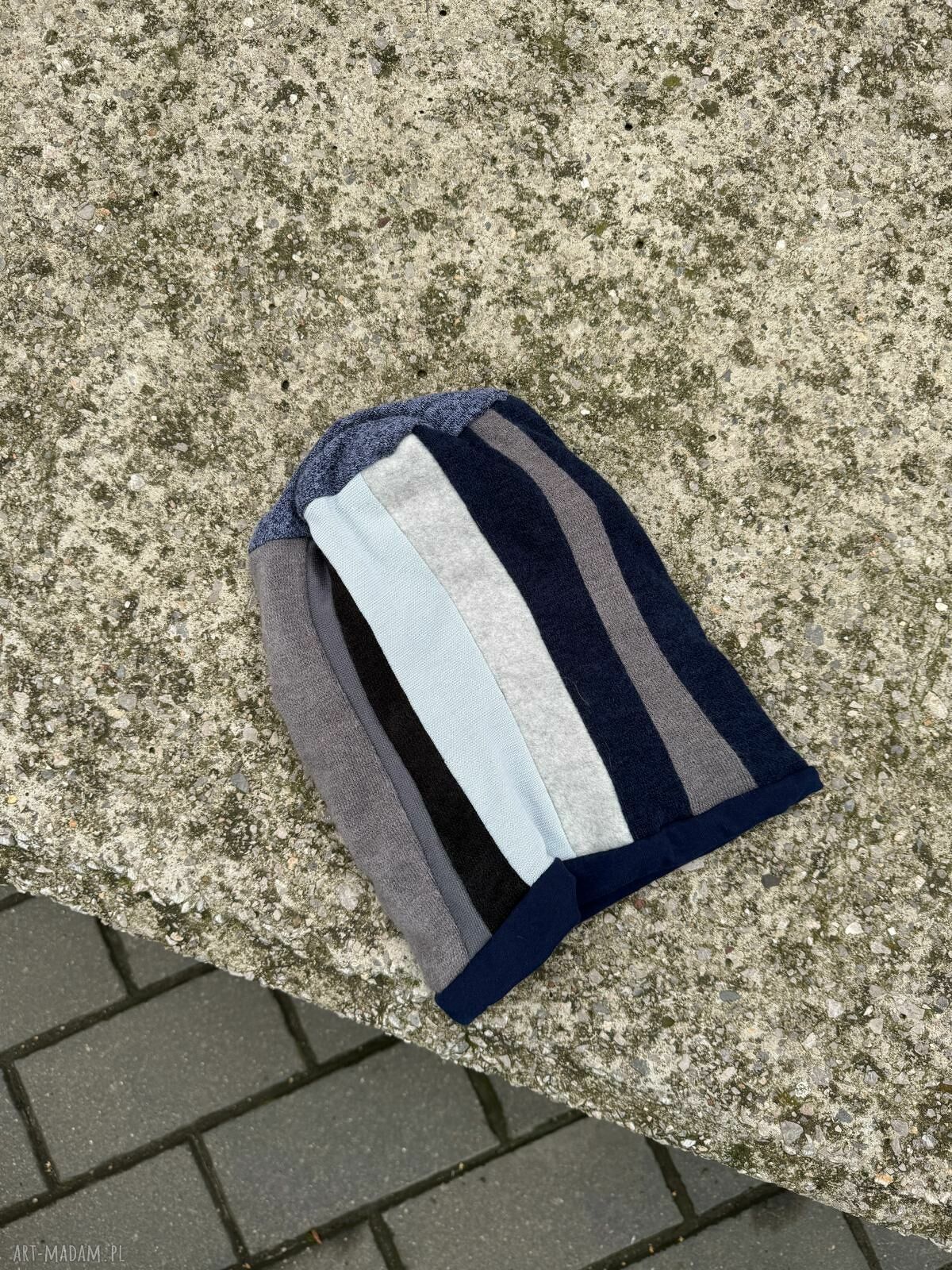 Kolorowa czapka damska Smerfetka boho z podszewką - rozmiar uniwersalny