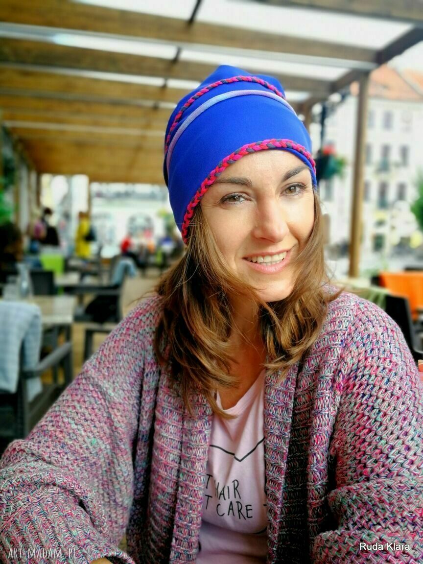 Czapka damska etno boho kolorowa na podszewce - rozmiar uniwersalny