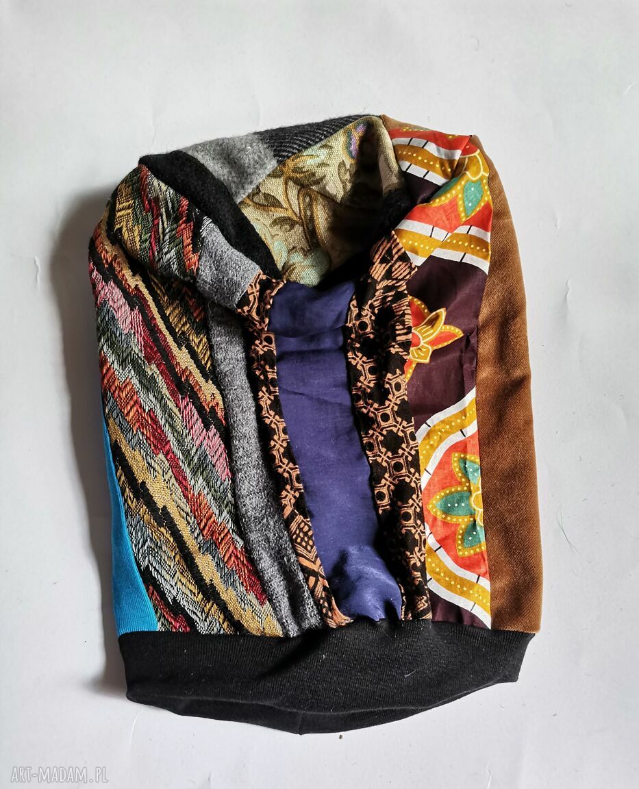 Turbanowa czapka damska handmade „Smerfetka” Frida - etno boho folk na podszewce