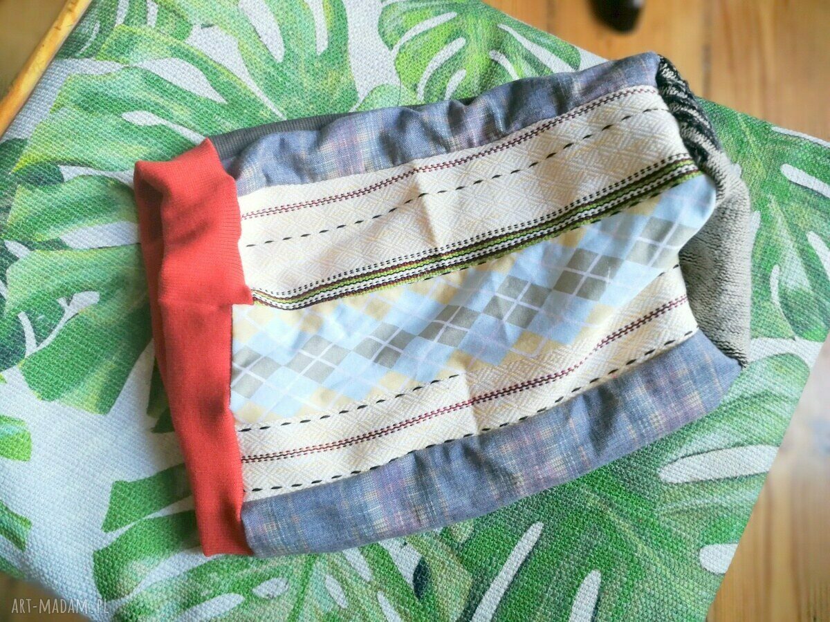 Czapka damska Smerfetka - patchwork boho etno na podszewce