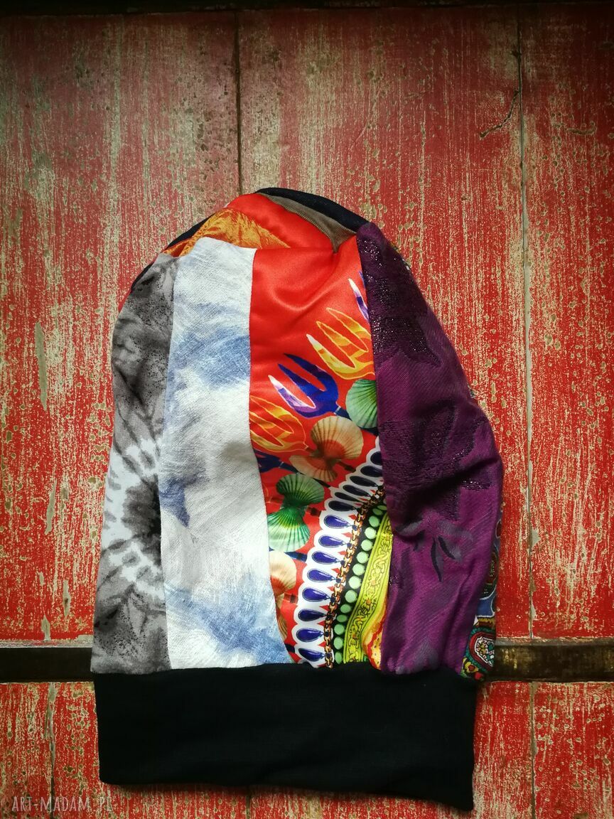 Kolorowa czapka damska etno boho folk - długa Smerfetka (box), rozmiar uniwersalny