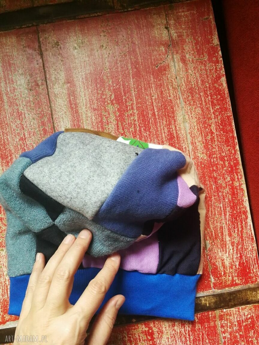 Czapka damska etno boho folk - kolorowy patchwork na podszewce (rozmiar uniwersalny)