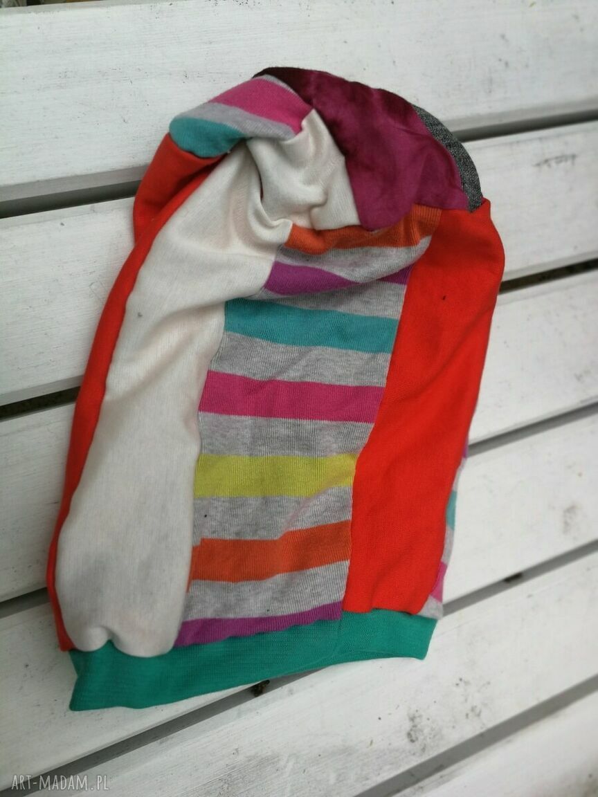 Czapka damska patchworkowa etno boho folk na podszewce - wiosenna