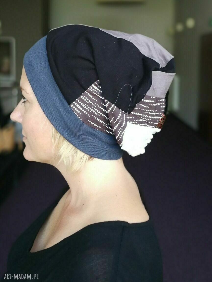Czapka damska boho etno folk na podszewce - rozmiar 58-59 cm