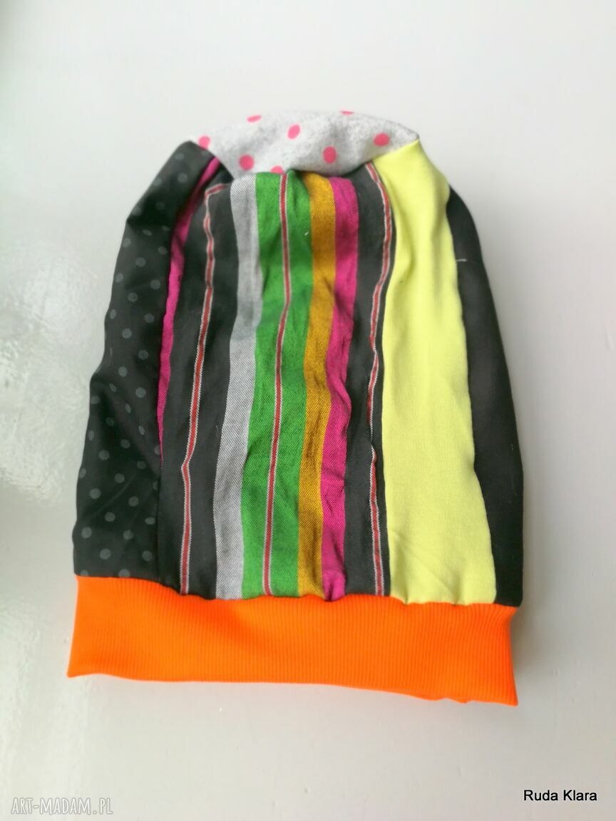 Ręcznie szyta czapka damska etno-boho - patchwork na podszewce, rozmiar uniwersalny