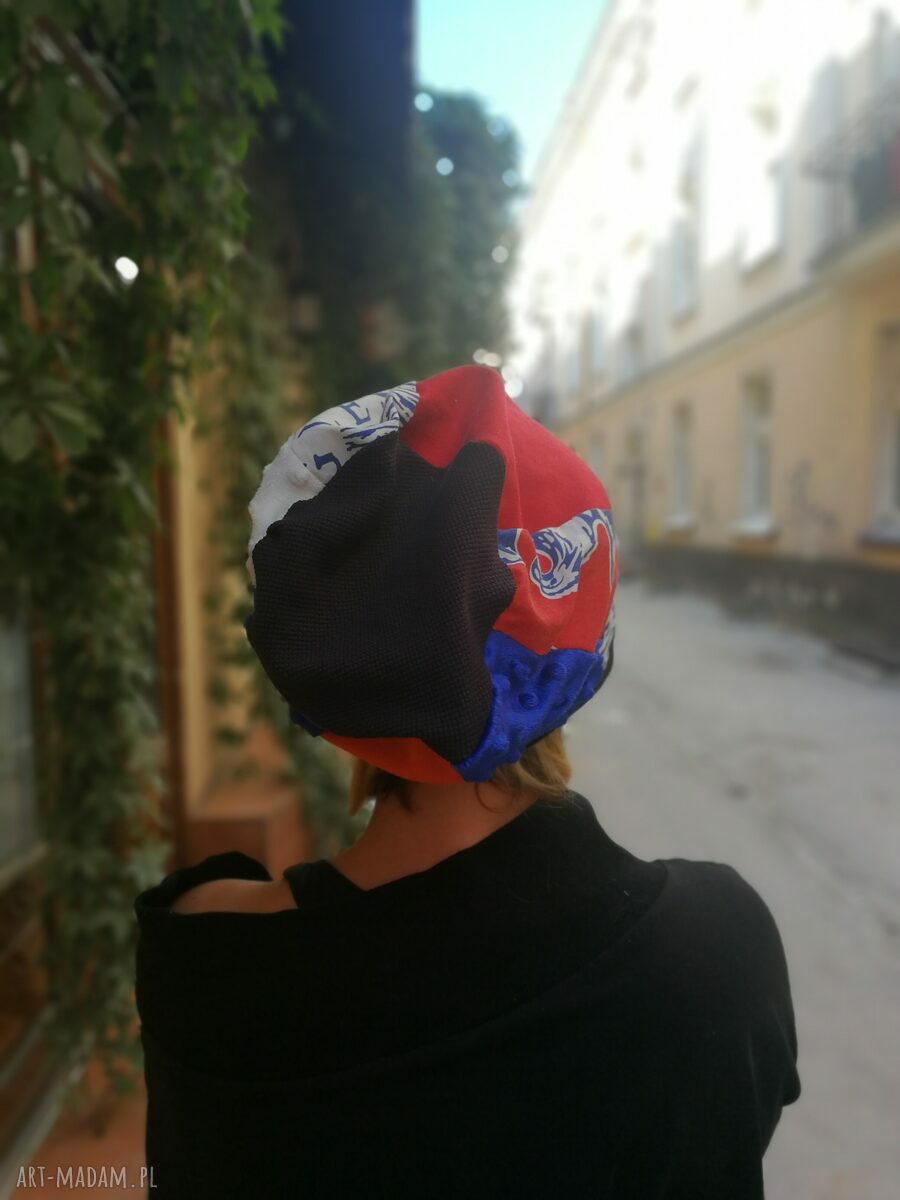 Czapka damska patchworkowa na podszewce - etno boho unisex
