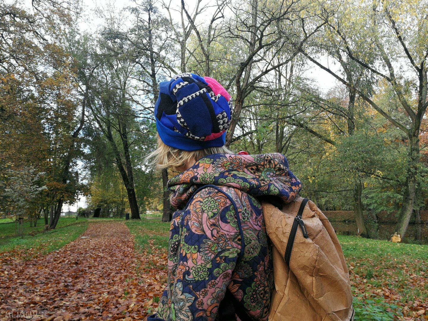 Czapka damska etno boho folk - rozmiar uniwersalny, ręcznie farbowana na podszewce