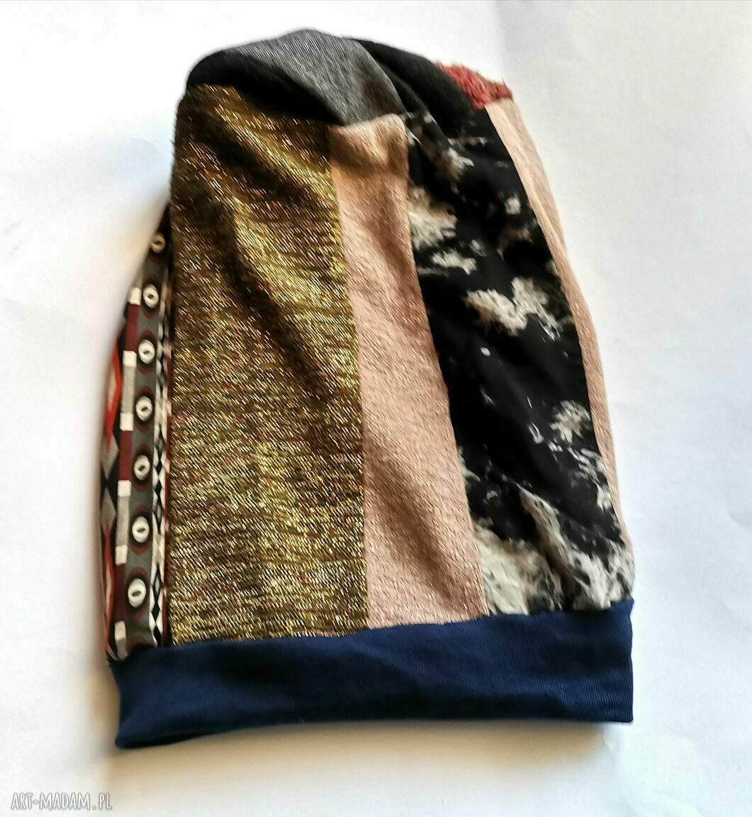 Czapka damska Smerfetka patchworkowa Etno Folk boho na podszewce