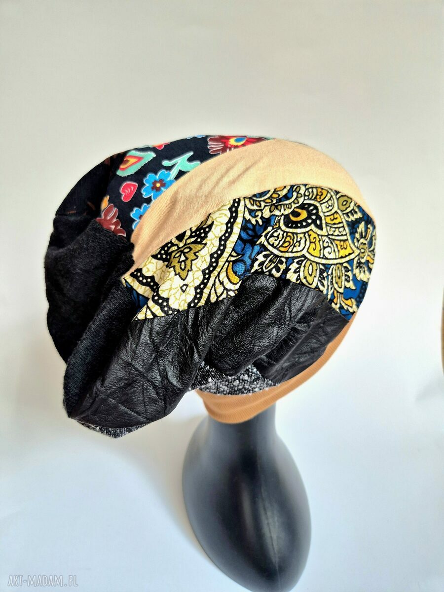 Czapka turban boho dla kobiet - patchwork, rozmiar uniwersalny