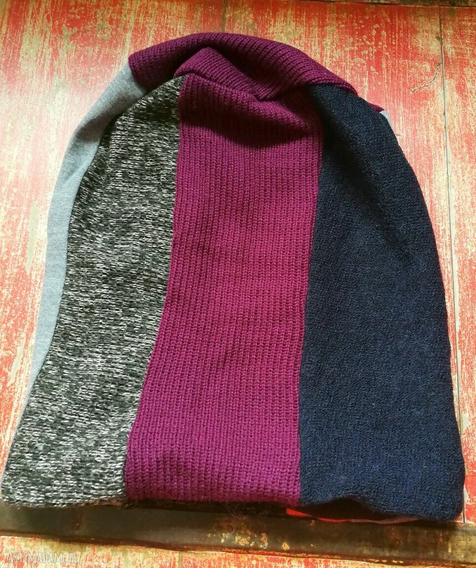 Czapka damska etno boho w grochy, patchwork na podszewce - rozmiar uniwersalny