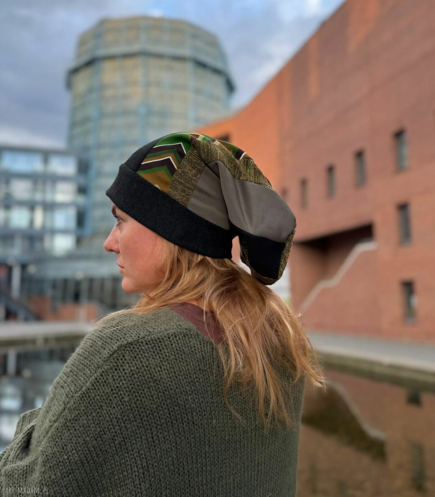 Czapka damska Smerfetka boho etno folk - Rower Morze na podszewce, rozmiar uniwersalny