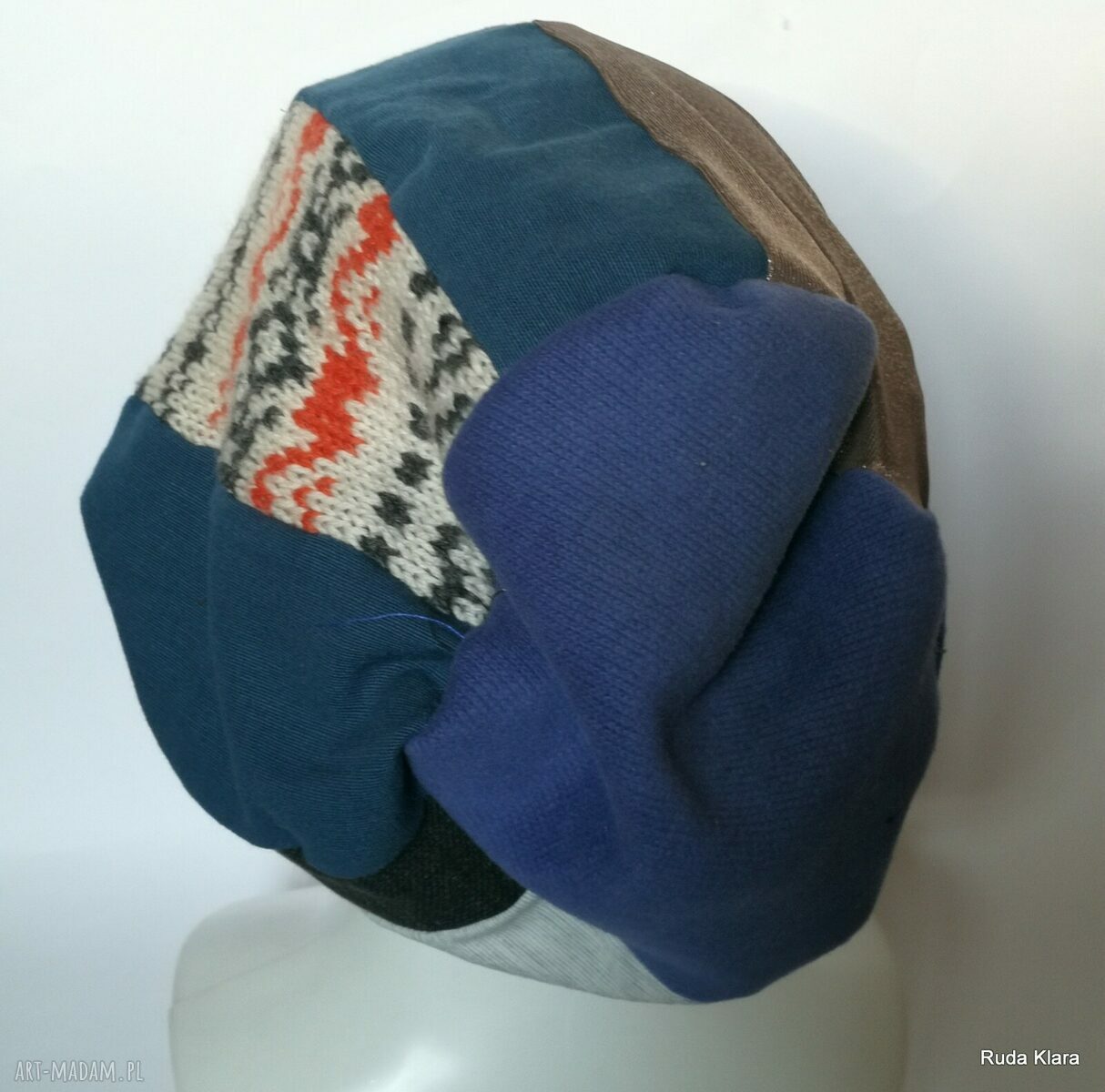 Czapka damska patchworkowa na podszewce - rozmiar uniwersalny w stylu boho i folk