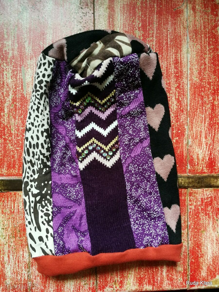 Czapka damska Smerfetka boho - patchwork na podszewce