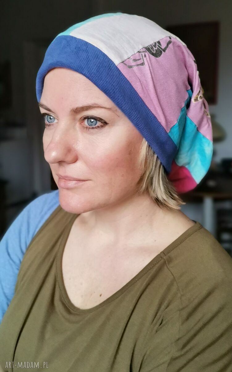 Czapka boho patchworkowa Smerfetka ruda Klara na podszewce