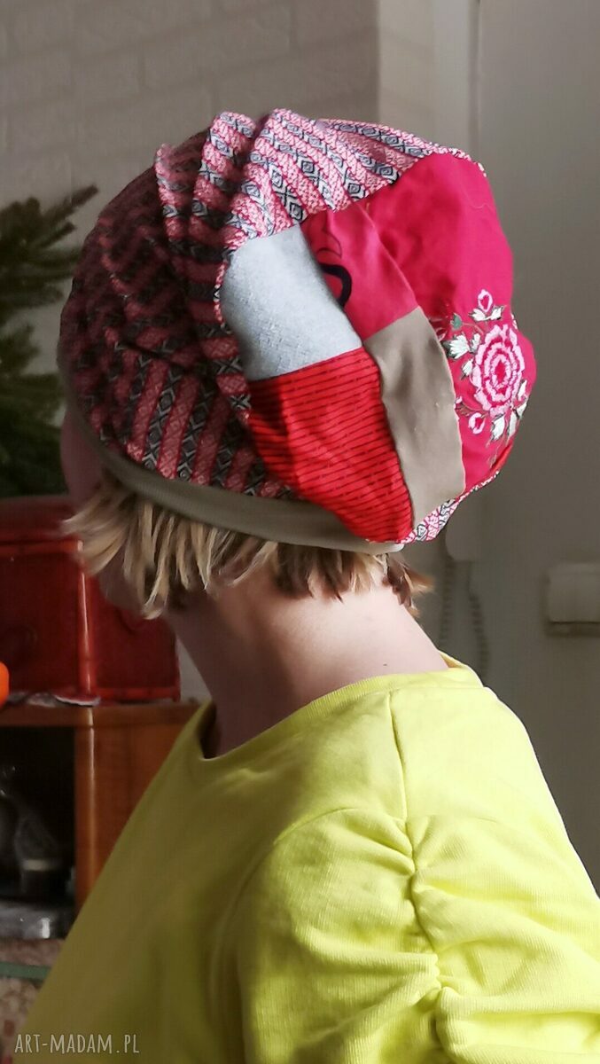 Czapka damska Boho z podszewką - etno kolorowa, obwód uniwersalny