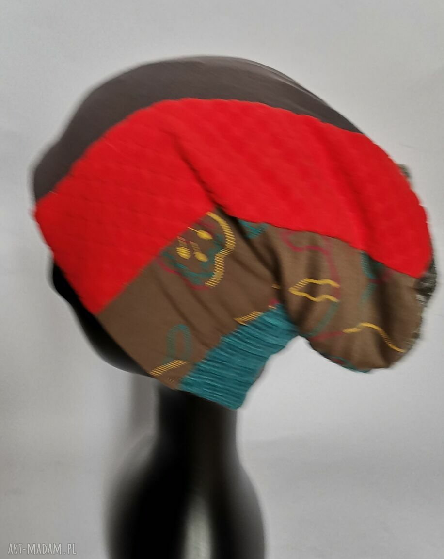 Czapka damska patchworkowa z podszewką - uniwersalna handmade