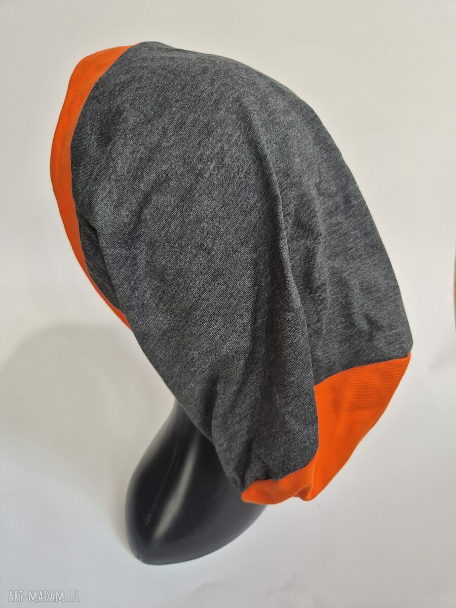 Czapka unisex Smerfetka szaro-pomarańczowa na podszewce