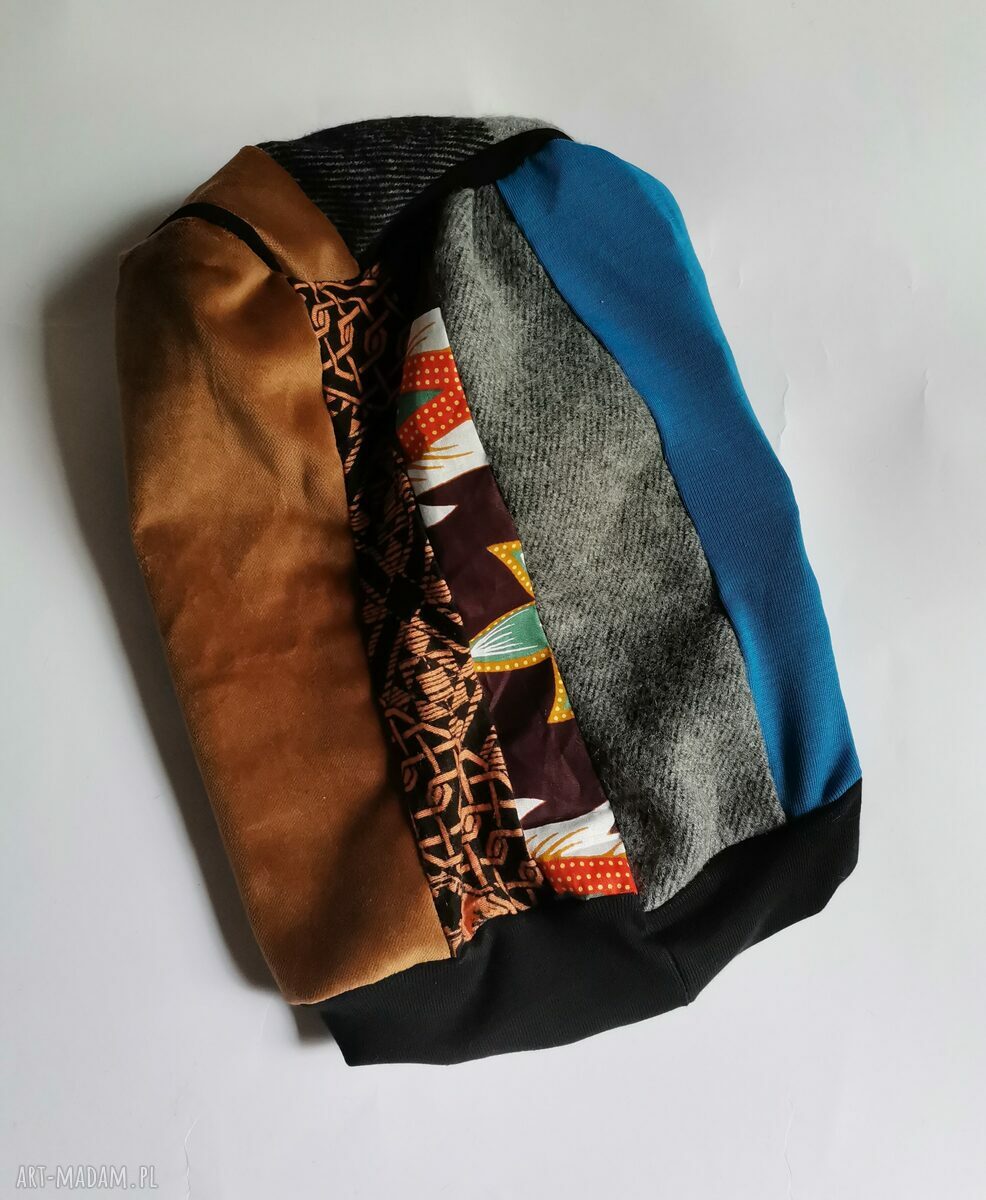 Turbanowa czapka damska handmade „Smerfetka” Frida - etno boho folk na podszewce