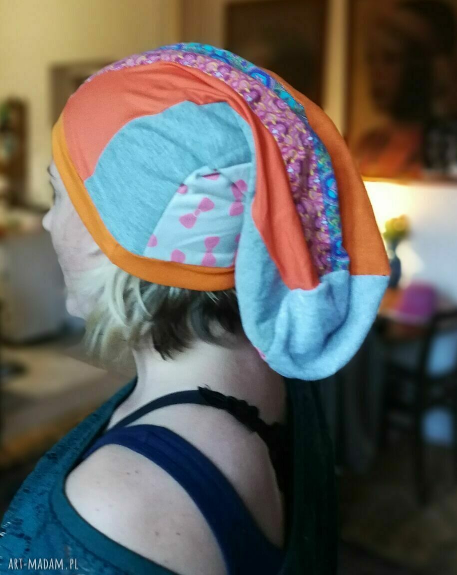 Czapka damska etno boho folk „Smerfetka” - długa, rozmiar uniwersalny (handmade)