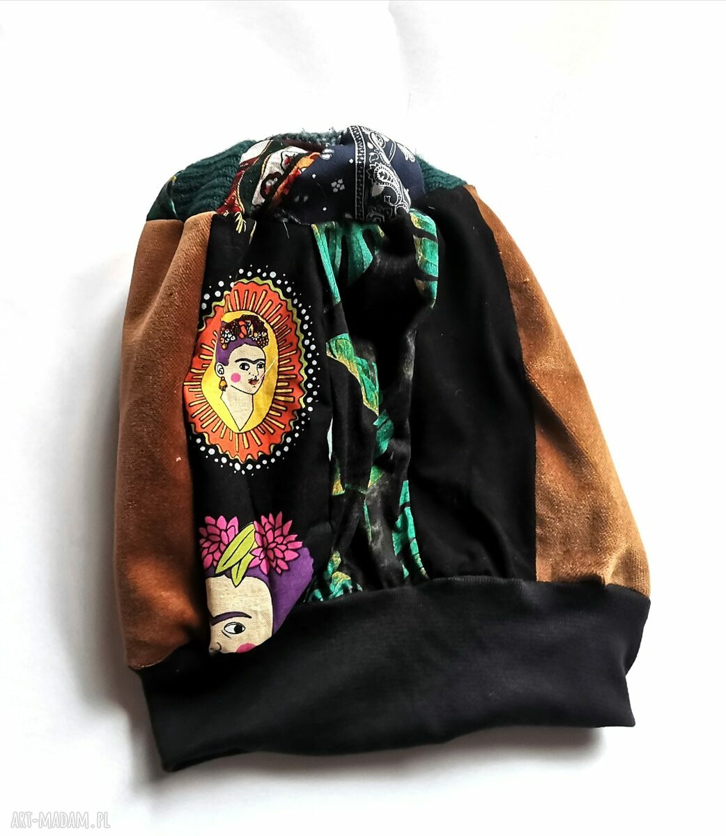 Czapka damska patchworkowa etno boho folk - uniwersalna na podszewce (box 44)